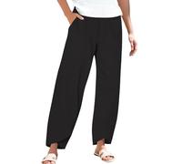 Generisch Pantaloni estivi da donna, per il tempo libero, lunghi e caldi, in lino, estivi, leggeri, oversize, da spiaggia, leggeri, dritti, estivi, con tasche, Palazzo, pantaloni estivi in tinta unita