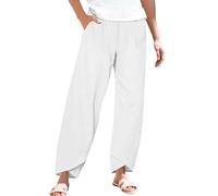 Generisch Pantaloni estivi da donna, per il tempo libero, lunghi e caldi, in lino, estivi, leggeri, oversize, da spiaggia, leggeri, dritti, estivi, con tasche, Palazzo, pantaloni estivi in tinta unita