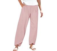 Generisch Pantaloni estivi da donna, per il tempo libero, lunghi e caldi, in lino, estivi, leggeri, oversize, da spiaggia, leggeri, dritti, estivi, con tasche, Palazzo, pantaloni estivi in tinta unita