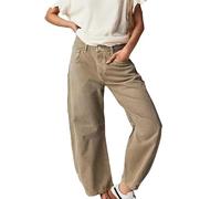 Generisch Pantaloni harem da donna con gamba larga, jeans da donna, dritto, a vita alta, casual, elasticizzati, palazzo, comodi e sbiaditi, alla moda, cachi, L