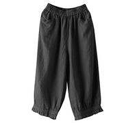 Generisch Pantaloni in lino da donna in cotone retrò, dimagranti con pantaloni corti in tinta unita, Nero , L