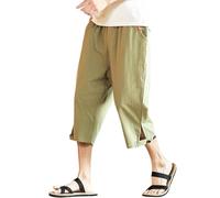 Generisch Pantaloni in lino, da uomo, leggeri, comodi, traspiranti, elasticizzati, per il tempo libero, versatili, casual, da spiaggia, da uomo, per vacanze, spiaggia, yoga, tutti i giorni, verde, 5XL