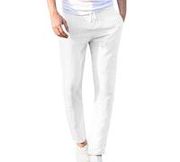 Generisch Pantaloni in lino, da uomo, slim fit, in tessuto, design classico, pantaloni lunghi chino, in tinta unita, con tasche, per attività all'aria aperta, per il tempo libero, per le vacanze