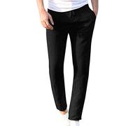 Generisch Pantaloni in lino, da uomo, slim fit, in tessuto, design classico, pantaloni lunghi chino, in tinta unita, con tasche, per attività all'aria aperta, per il tempo libero, per le vacanze, Nero