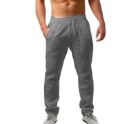 Generisch Pantaloni in lino, lunghi da uomo, in lino, per il tempo libero, classici, traspiranti, leggeri, leggeri, morbidi, da spiaggia, per il tempo libero, per le vacanze, grigio., 5XL