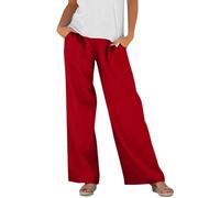 Generisch Pantaloni in misto lino con gamba larga, elastico in vita, comodi pantaloni per il tempo libero per una vestibilità comoda, pantaloni estivi Palazzo, Colore: rosso, M