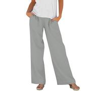 Generisch Pantaloni in misto lino con gamba larga, elastico in vita, comodi pantaloni per il tempo libero per una vestibilità comoda, pantaloni estivi Palazzo, GY2, L