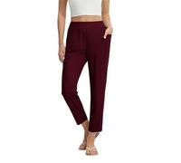 Generisch Pantaloni in tessuto da donna dal taglio elegante con gamba dritta, pantaloni affusolati con vita alta e tasche laterali, versatili per l'ufficio e la vita quotidiana, Stile_s08 rosso, L