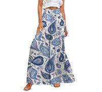 Generisch Pantaloni larghi da donna Palazzo con elegante motivo floreale boho come spiaggia estiva culottes pantaloni per il tempo libero per le vacanze nel 2025, Blu, L