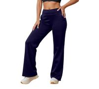 Generisch Pantaloni larghi da donna Palazzo con vita alta, eleganti pantaloni in tessuto a gamba larga | Pantaloni fluenti per il tempo libero per un aspetto elegante, Stil_v03 blu, L
