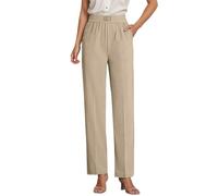 Generisch Pantaloni leggeri da donna per il tempo libero, morbido tessuto elasticizzato con elastico in vita per un comfort quotidiano, qualità traspirante, cachi, 7XL