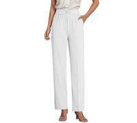 Generisch Pantaloni leggeri da donna per il tempo libero, morbido tessuto elasticizzato con elastico in vita per un comfort quotidiano, qualità traspirante, bianco, 7XL