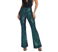 Generisch Pantaloni luccicanti da donna con paillettes a taglio alto, seducenti per discoteca, eleganti pantaloni da festa per occasioni speciali, decorazioni scintillanti sottolineano la femminilità