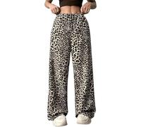 Generisch Pantaloni lunghi da donna, con leopardo, pantaloni sportivi con coulisse e tasche, gambe larghe, pantaloni da allenamento, elasticizzati, per il tempo libero, pantaloni da donna, Beige4, XXL