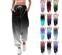 Generisch Pantaloni lunghi da donna, in cotone, per il tempo libero, comodi, con coulisse, larghi, per corsa, palestra, fitness, vita alta, Blu scuro, L