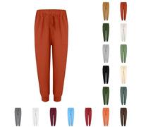 Generisch Pantaloni lunghi da donna, in lino, a 7/8, tinta unita, per il tempo libero, slim fit, da donna, traspiranti, con tasche, comodi pantaloni sportivi, caffè, L