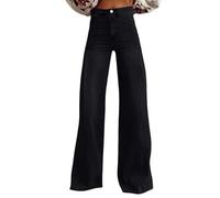 Generisch Pantaloni lunghi da donna, per il tempo libero, in jeans, a gamba larga, in tinta unita, con tasche, larga, per il tempo libero, oversize, pantaloni cargo da donna, Nero , L