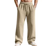 Generisch Pantaloni lunghi da jogging da uomo, a nido d'ape, dritti, per il tempo libero, con coulisse e tasche, comodi, elasticizzati, lunghi, per il fitness, per il tempo libero, cachi, S