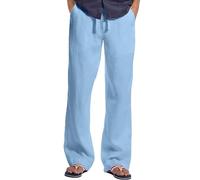 Generisch Pantaloni lunghi da uomo, in lino, leggeri, estivi, per il tempo libero, estivi, con coulisse e tasche, in tessuto, per attività all'aria aperta, tinta unita, per sport, Celeste., 3XL