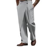 Generisch Pantaloni lunghi da uomo, in tinta unita, per il tempo libero, per affari, ufficio, business, vita quotidiana, per il tempo libero, in tessuto, alla moda, per il matrimonio, grigio., XL