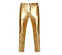 Generisch Pantaloni lunghi in metallo, da uomo, in pelle, colore oro, argento, per il tempo libero, elasticizzati, in ecopelle, skinny, in pelle di lattice, alla moda, casual, metallizzato, gold, XL