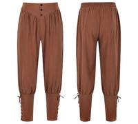 Generisch Pantaloni medievali da uomo, vintage, per il tempo libero, con tasche, pantaloni da pirata rinascimentali, cosplay, costume da uomo, lunghi e larghi con elastico in vita, in lino