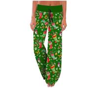 Generisch Pantaloni morbidi da donna per il tempo libero con elastico in vita, forma a gamba larga per ore di relax nelle proprie quattro pareti, verde, S