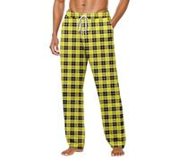 Generisch Pantaloni per il tempo libero da uomo, morbidi e comodi, con patta dei pantaloni con bottoni, design in tinta unita, per l'uso quotidiano in casa e all'aperto, giallo., S