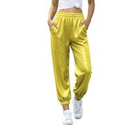 Generisch Pantaloni Per Ragazze Paillettes Pantaloni Da Jogging Gamba Diritta Vita Alta Leggeri Pantaloni Casual Prestazione Costume Pantaloni Danza Elastico Pantaloni Per Bambini, gold, 182