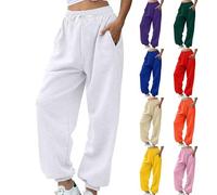 Generisch Pantaloni sportivi da donna a 7/8 larghi, per il tempo libero, con tasche, pantaloni da donna, in cotone, tinta unita, pantaloni da allenamento, con coulisse, slim fit, pantaloni da corsa