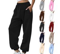 Generisch Pantaloni sportivi da donna lunghi in pile, per il tempo libero, in cotone, tinta unita, con coulisse, comodi da donna, con tasche, larghi e larghi, cachi, L
