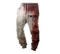 Generisch Pantaloni sportivi da uomo per Halloween, colore nero, con problemi risolti, con stampa di lettere, per il tempo libero, leggeri, con schizzi di sangue, pantaloni lunghi in lino, pantaloni