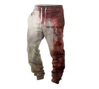 Generisch Pantaloni sportivi da uomo per Halloween, colore nero, con problemi risolti, con stampa di lettere, per il tempo libero, leggeri, con schizzi di sangue, pantaloni lunghi in lino, pantaloni