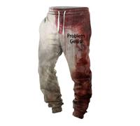 Generisch Pantaloni sportivi da uomo per Halloween, colore nero, con problemi risolti, con stampa di lettere, per il tempo libero, leggeri, con schizzi di sangue, pantaloni lunghi in lino, pantaloni