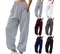 Generisch Pantaloni sportivi lunghi da donna, in cotone, per il tempo libero, da donna, in tinta unita, con coulisse, con tasche, classici, larghi, traspiranti, rilassanti, bianco, m