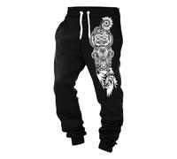 Generisch Pantaloni sportivi vichinghi stampa 3D da uomo, mitologia nordica, medievale, comodi, traspiranti, pantaloni da jogging baggy stretch, pantaloni sportivi casual e funzionali, #A012 Nero, 3XL