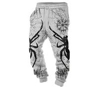 Generisch Pantaloni sportivi vichinghi stampa 3D da uomo, mitologia nordica, medievale, comodi, traspiranti, pantaloni da jogging baggy stretch, pantaloni sportivi casual e funzionali, #A017 Grigio
