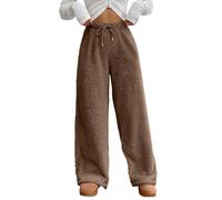 Generisch - Pantaloni termici da donna invernali, foderati, in pile, con tasche, elasticizzati, a vita alta, per il tempo libero, da jogging, termici, caldi, tinta unita, larghi, a gamba dritta, caffè