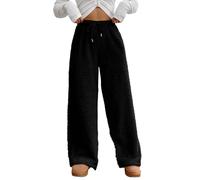 Generisch - Pantaloni termici da donna invernali, foderati, in pile, con tasche, elasticizzati, a vita alta, per il tempo libero, da jogging, termici, caldi, tinta unita, larghi, a gamba dritta, Nero