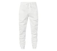 Generisch Pantaloni Uomo Hook-Track Allacciatura Pantaloni da Allenamento con Solido Colore Lace-up Tasca per Uomo, bianco, XXL