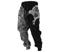 Generisch Pantaloni vichinghi, da uomo, comodi pantaloni da uomo con elastico in vita, stampa vichinga, pantaloni da jogging leggeri, abbigliamento da allenamento per la casa, eventi per cosplay