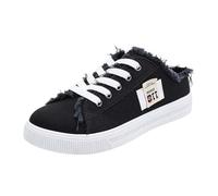 Generisch Pantofole casual da donna, traspiranti, bianche, versatili, per il tempo libero, per tutti i giorni, spiaggia, scuola, suola antiscivolo, scarpe piatte con lacci, ideali per le vacanze, Nero