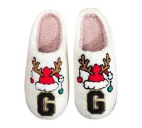 Generisch Pantofole con lettere per coppie, calde pantofole invernali con corna di renna, traspiranti, comode, antiscivolo, ideali come regalo per le vacanze, per lui e per il tempo libero, Bianco2