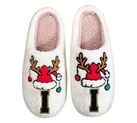 Generisch Pantofole con lettere per coppie, calde pantofole invernali con corna di renna, traspiranti, comode, antiscivolo, ideali come regalo per le vacanze, per lui e per il tempo libero, Bianco4