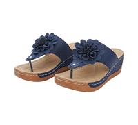 Generisch Pantofole da donna a punta aperta, con plateau e zeppa, infradito con supporto ad arco, ortopediche, con plantare morbido, leggere, da spiaggia, Blu, 41 EU