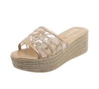 Generisch Pantofole da donna alla moda da donna con fondo spesso appeso al tallone pantofole donna pesce bocca rete una parola sandali pantofole pantofole, gold, 38 EU