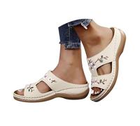 Generisch Pantofole da donna alla moda da spiaggia, con motivo floreale, sandali romani con design senza dita, tomaia elastica per comodità nella vita di tutti i giorni, bianco, 41 EU