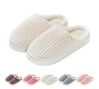 Generisch Pantofole da donna con calda imbottitura, in peluche, con plateau e plateau, in morbido feltro, per coppie, per la casa, in cotone, in memory foam, bianco, 40 EU