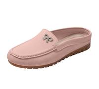Generisch Pantofole da donna con grazioso fiocco, realizzate a mano, in pelle, comode, suola morbida, leggere, slip sul retro, aperti, per il tempo libero, per interni ed esterni, Colore: rosa., 39 EU
