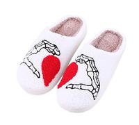 Generisch Pantofole da donna con motivo a cuore, calde pantofole in feltro antiscivolo, foderate in peluche, suola morbida, in memory foam, unisex, adatte per coppie, bianco, 40 EU